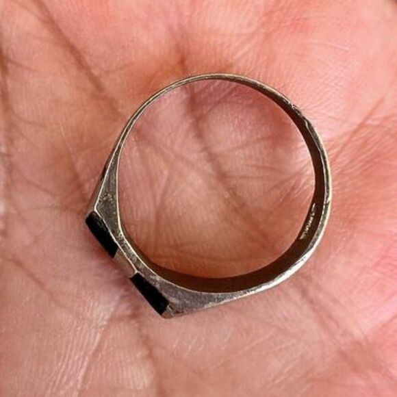 Vintage Mexican Black Inlay Ring Unisex - Picture 7 of 12